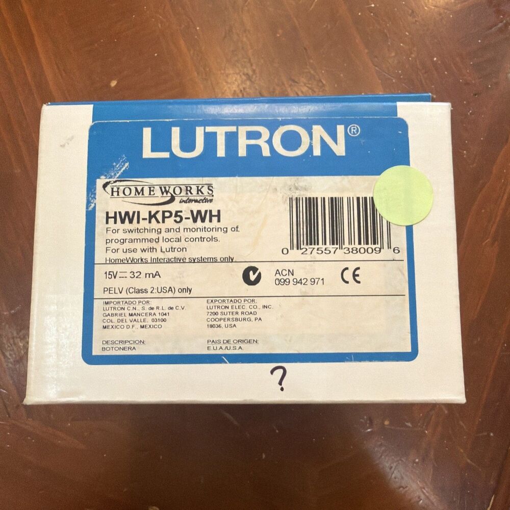 NEW Lutron HomeWorks HWI-KP5-WH 5-Button Keypad On/Off Switch White